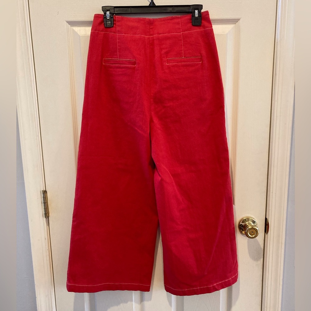 Apple Red ASTR Wide Leg Casual Cropped Pant Stretch Denim Preppy Travel Size MED - Picture 4 of 15
